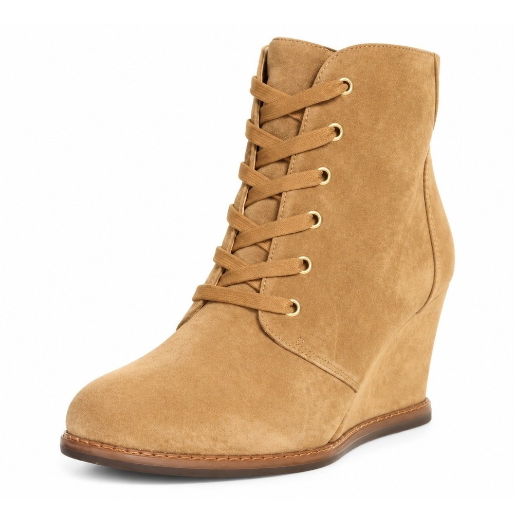 Kate Spade Size 7 Wedge Booties Saundra Tan Suede Lace Up Boots New York Fall